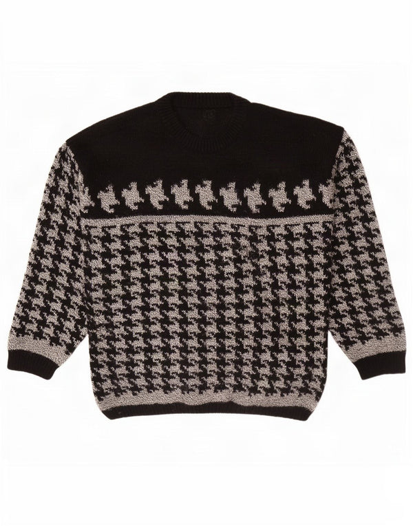 Pulover vintage pentru bărbați cu gât roșu, pulover mediu negru