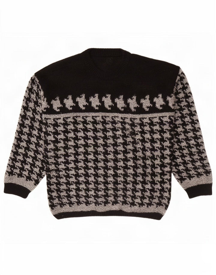 Pulover vintage pentru bărbați cu gât roșu, pulover mediu negru