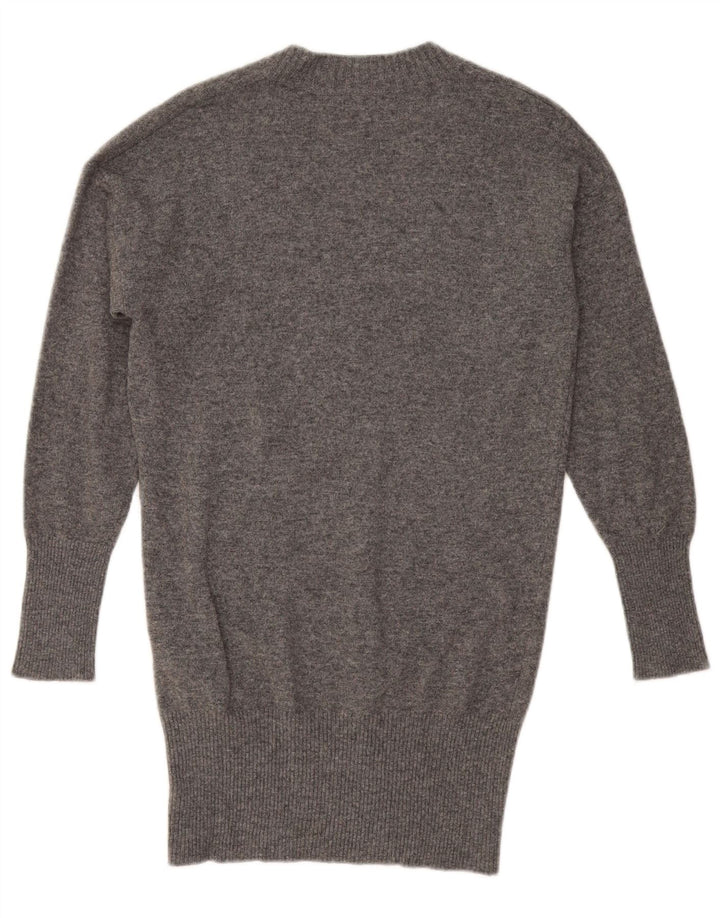 BENETTON Pulover oversized cu paragate cu decolteu în V pentru femei UK 10 Small Gri