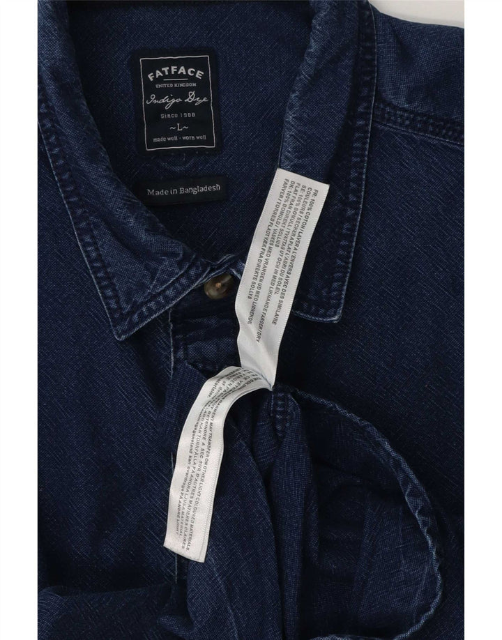 Cămașă Fat Face Bărbați Denim Mare Bumbac Bleumarin