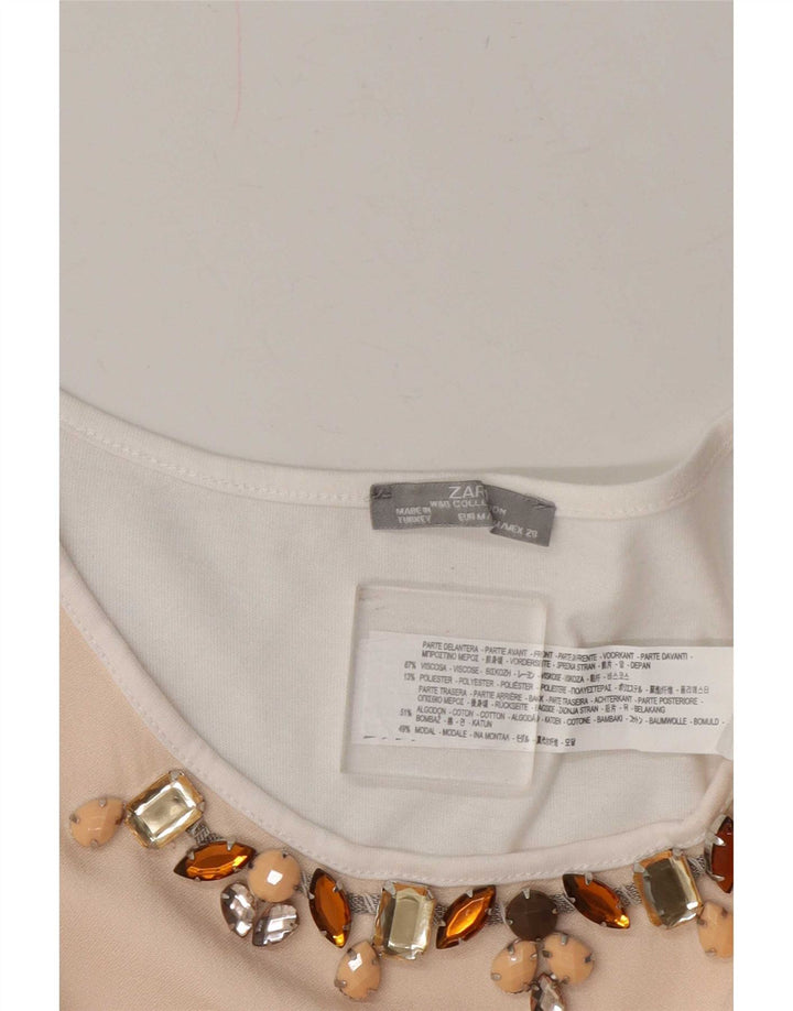 Top tricou pentru femei Zara UK 14 Medium White Colorblock Viscose
