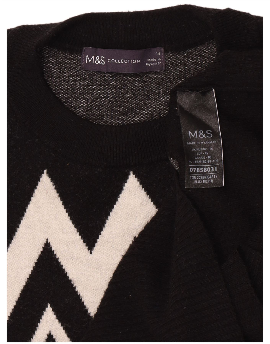 Pulover pentru femei Marks & Spencer cu decolteu triplu UK 14 Medium Negru