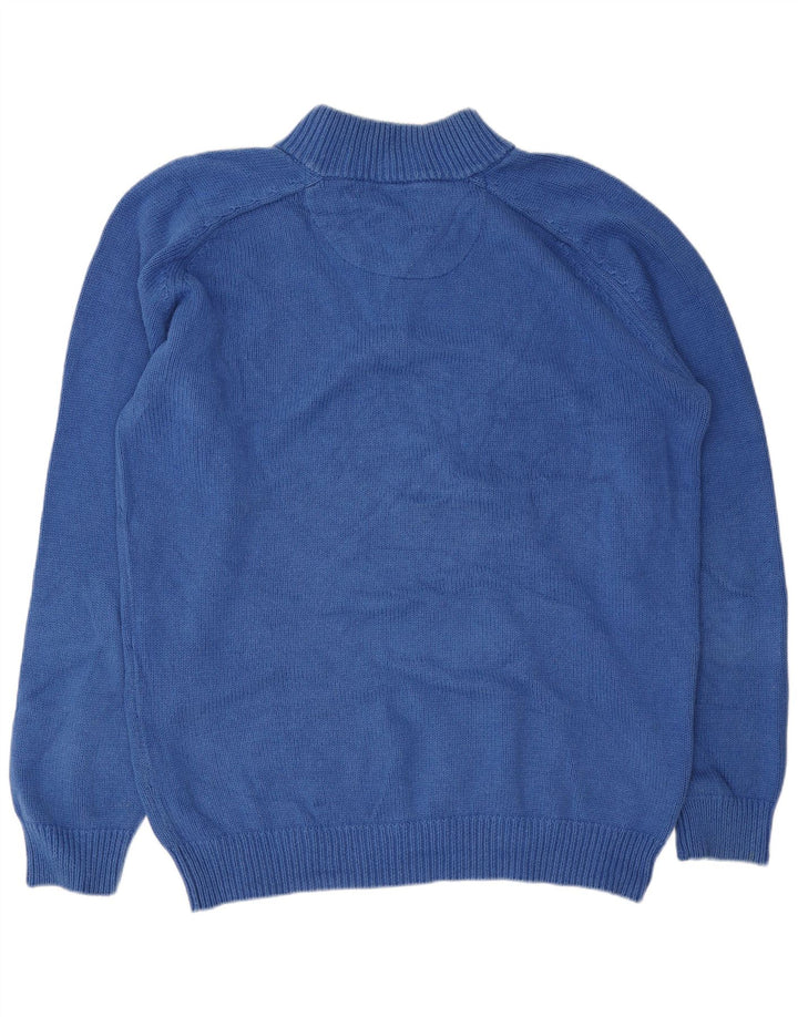 Massimo Dutti Pulover pentru bărbați cu gât cu nasturi, bumbac albastru 2XL