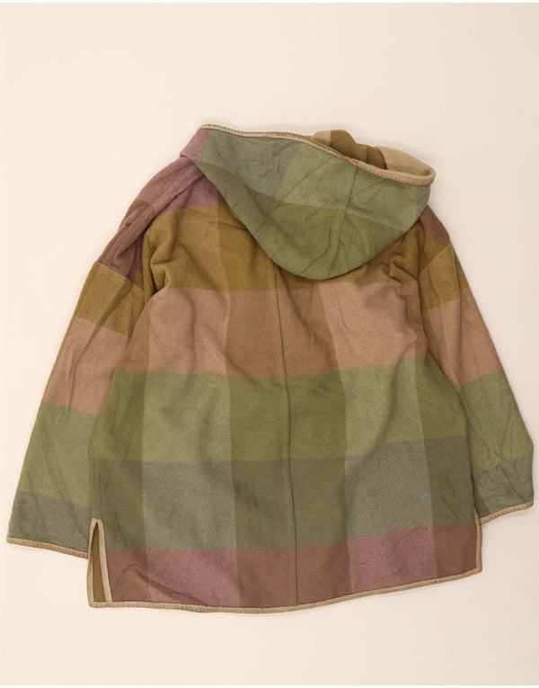 Duffle Coat supradimensionat pentru femei Vintage cu glugă IT 42 Medium Khaki Check Wool