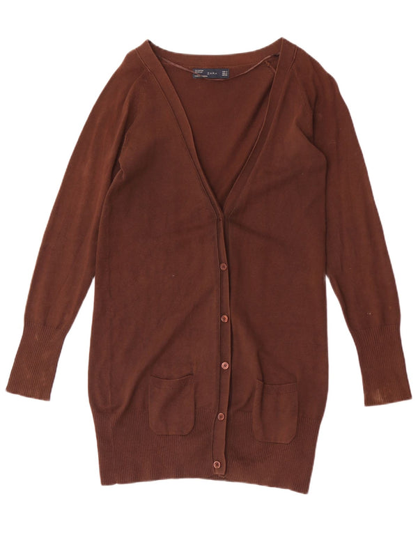 Pulover cardigan pentru femei Zara UK 12, bumbac maro mediu