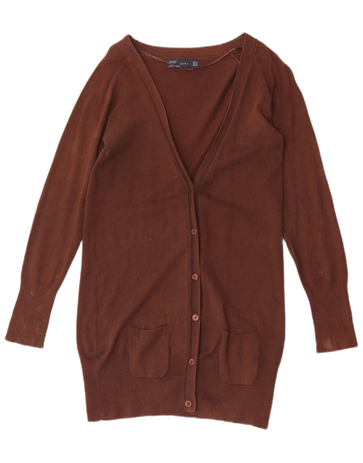 Pulover cardigan pentru femei Zara UK 12, bumbac maro mediu