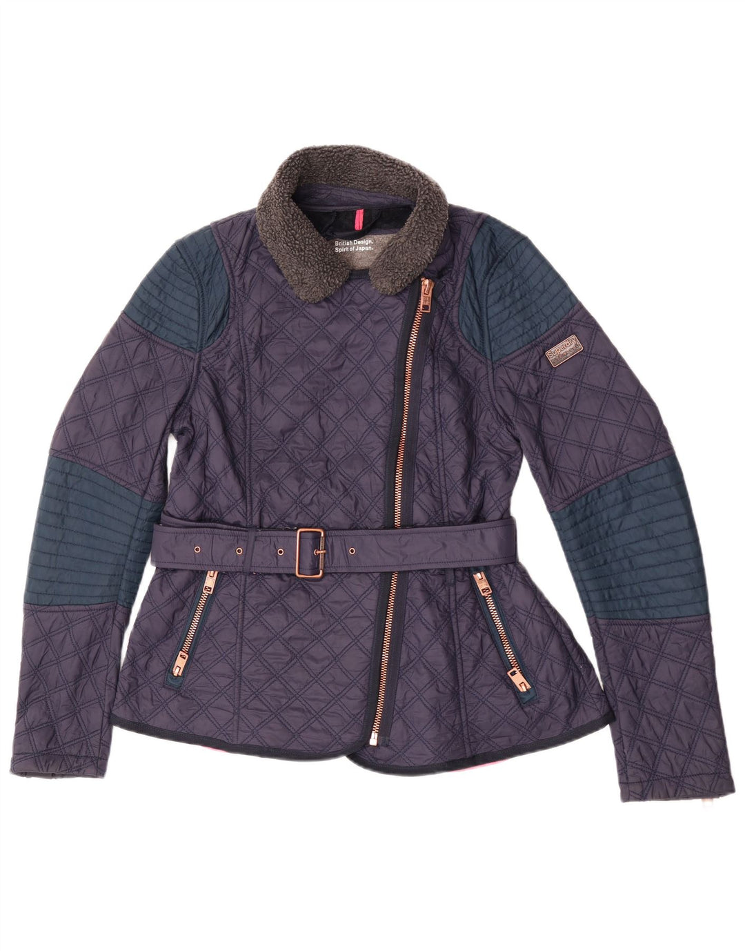 Jachetă matlasată Superdry pentru femei UK 14 Medium Navy Blue Marine Colorblock