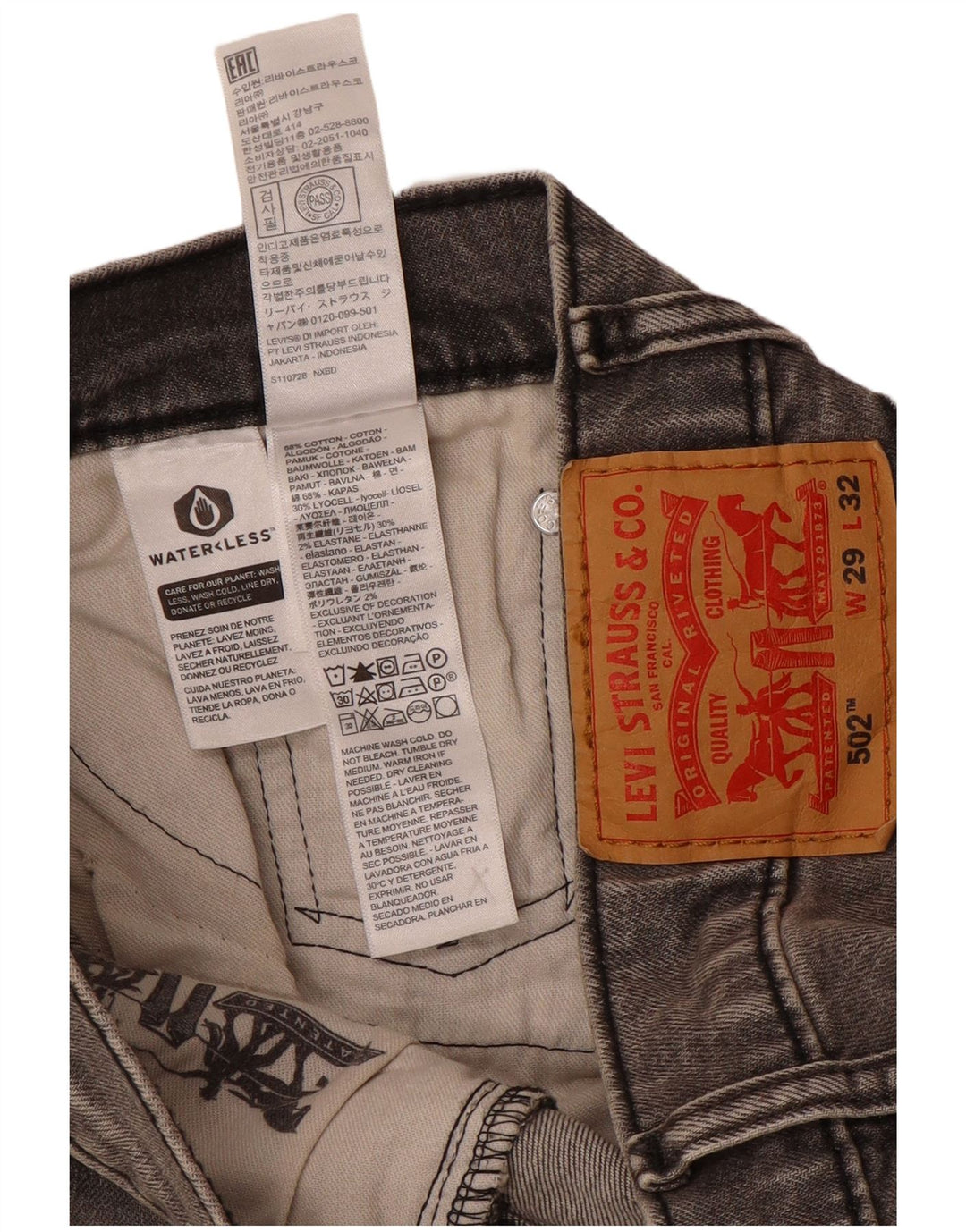 Blugi conici pentru bărbați Levi's 502 W29 L32 bumbac gri