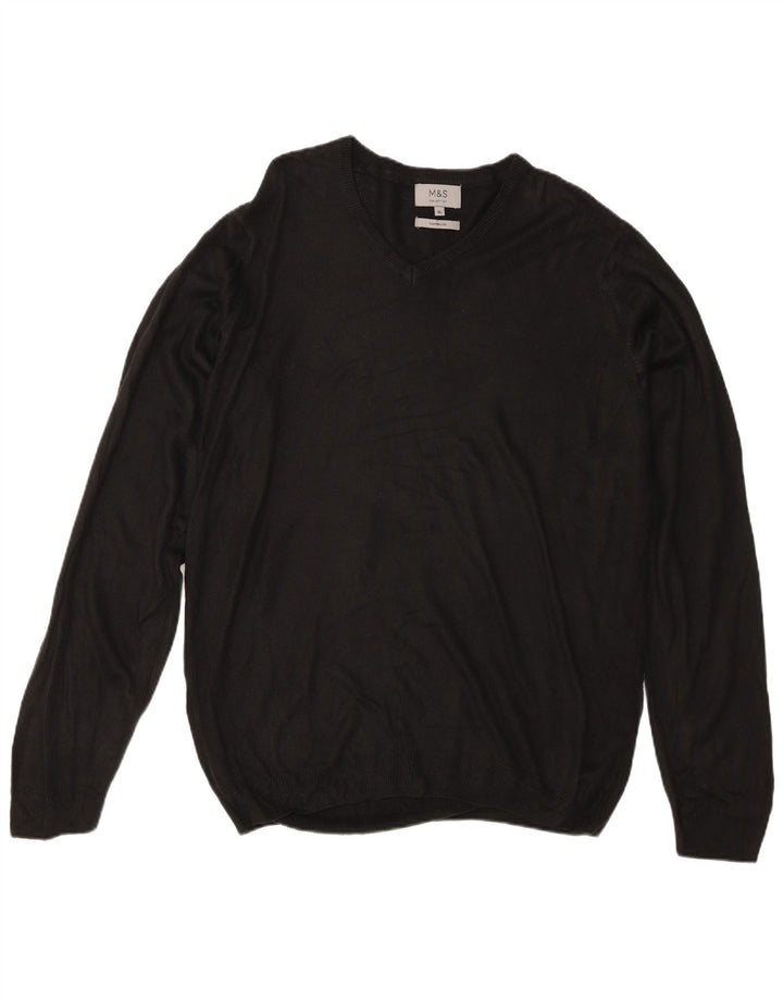Pulover pentru bărbați Marks & Spencer, cu decolteu în V, XL, acrilic negru
