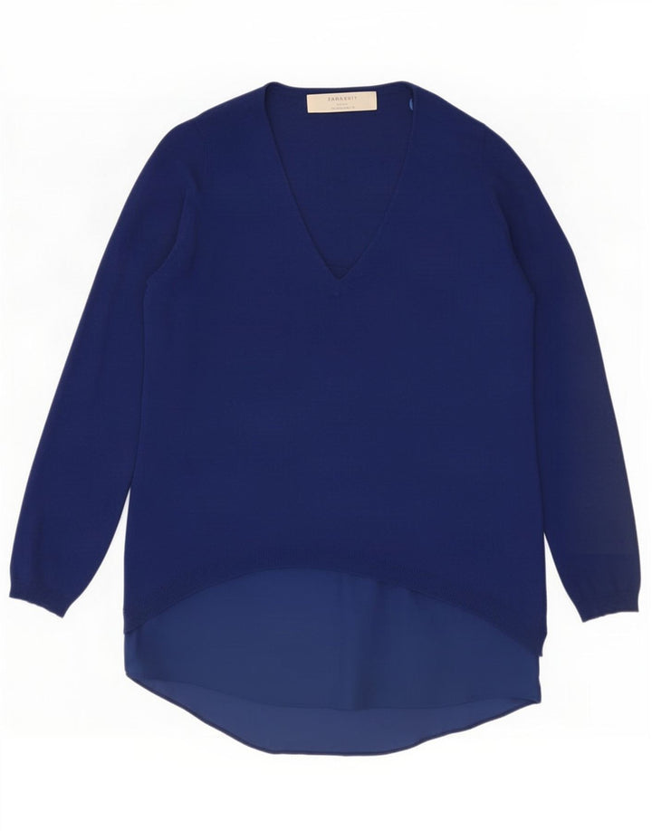 Top cu tunică cu mânecă lungă pentru femei Zara UK 14 Medium Blue Viscose