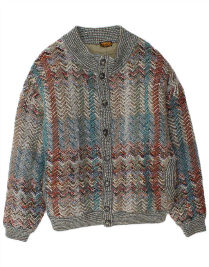 Jachetă Bomber Vintage pentru bărbați din tricot IT 50, lână chevron mare, multicoloră