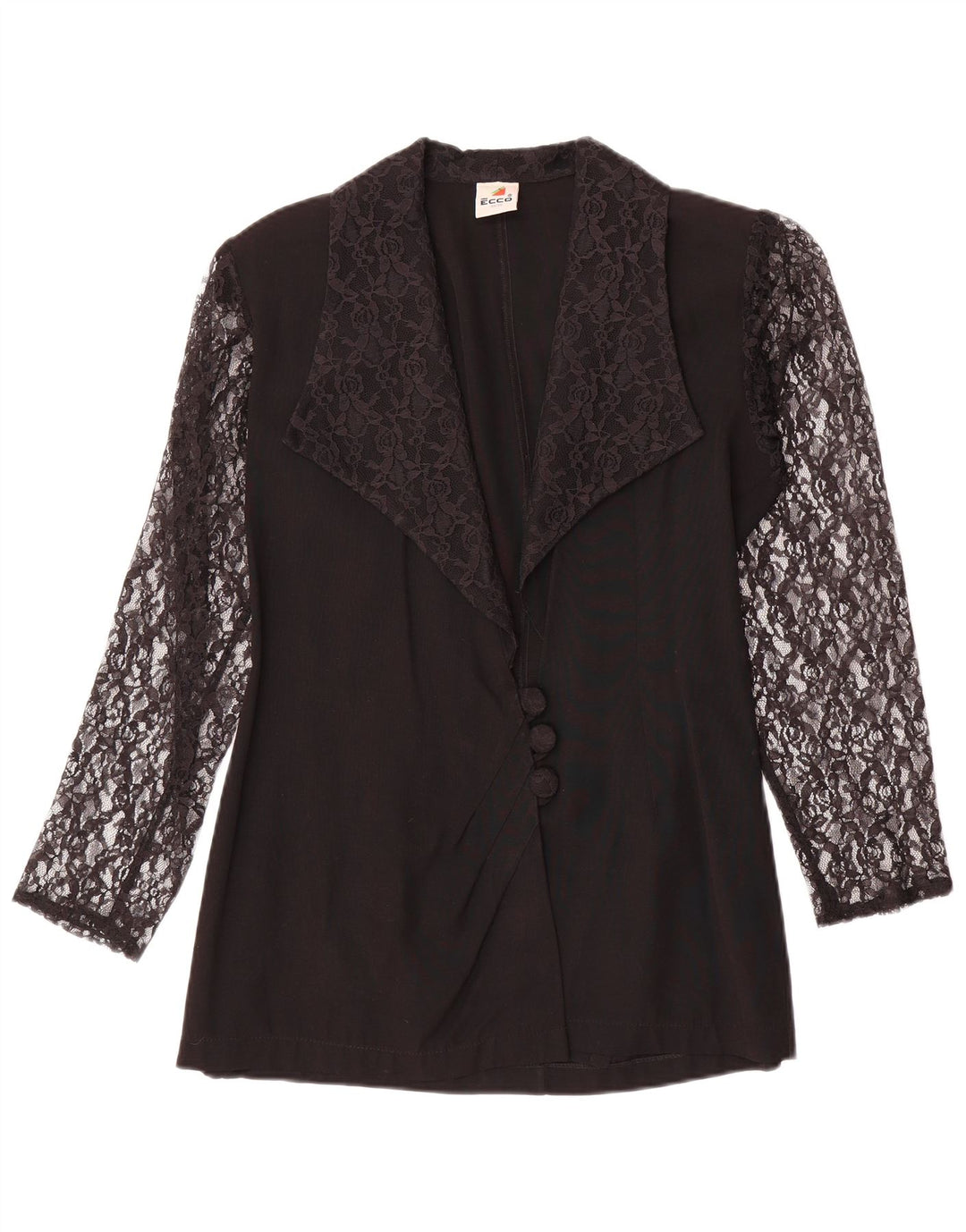 Sacou Blazer Femei Ecco cu 3 nasturi EU 34/36 Mic Negru Floral Viscoza