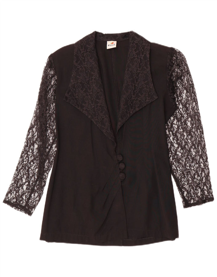 Sacou Blazer Femei Ecco cu 3 nasturi EU 34/36 Mic Negru Floral Viscoza