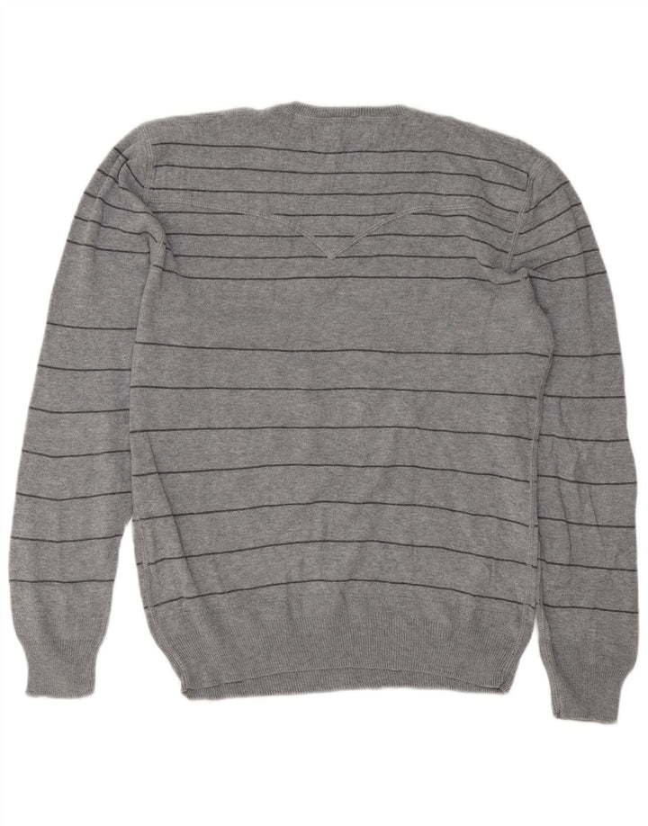 Pulover Levi's pentru bărbați, cu gât crew, bumbac cu dungi, gri mediu