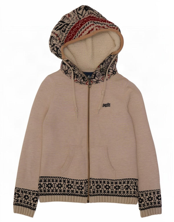 Pulover cardigan cu glugă Superdry pentru femei UK 18 XL Bej Fair Isle Acrilic
