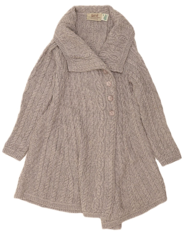 Pulover cardigan cu paragate Aran Crafts pentru femei UK 12 Lână merinos gri mediu