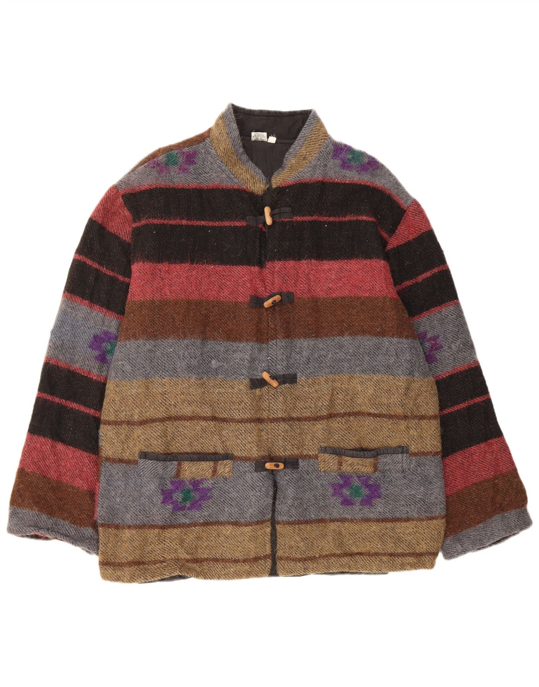 Bomber vintage pentru femei UK 16 mare, lână cu dungi multicolore