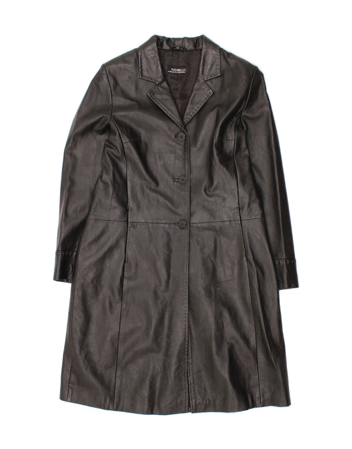 VINTAGE Womens Leather Coat UK 14 Large Black Leather Vintage Vintage and Second-Hand Vintage from Messina Hembry 