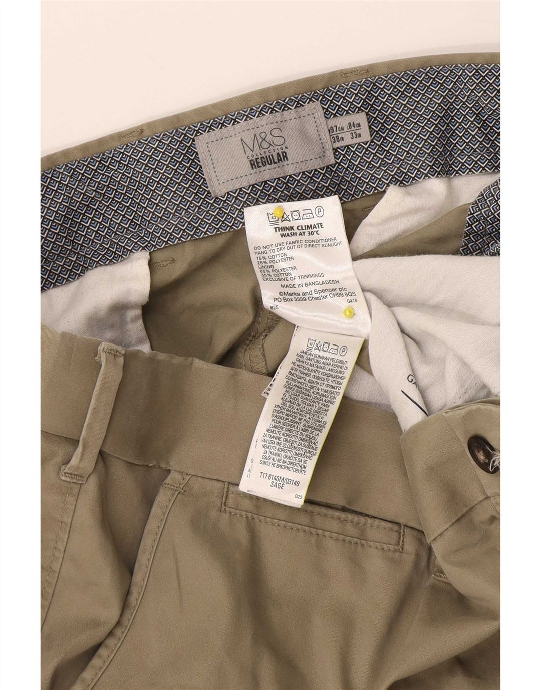 Pantaloni chino obișnuiți pentru bărbați Marks & Spencer L38 L33 bumbac bej
