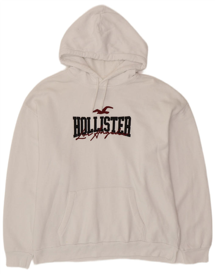 Pulover cu glugă cu grafică HOLLISTER pentru bărbați, bumbac alb 2XL
