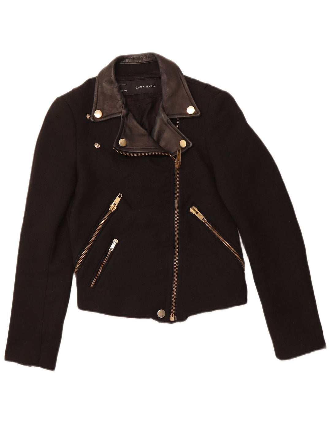 Jachetă pentru femei ZARA Crop Biker UK 6 XS Negru Poliester