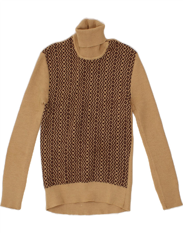VINTAGE Womens Roll Neck Jumper Sweater UK 8 Small Brown Argyle/Diamond Vintage Vintage and Second-Hand Vintage from Messina Hembry 