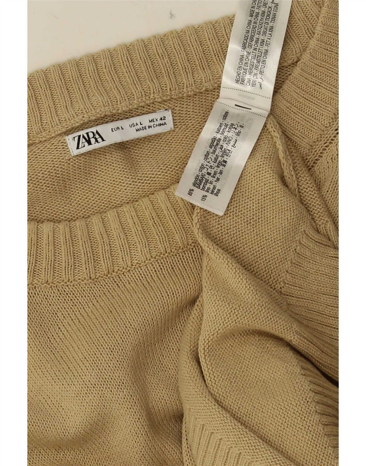 Pulover pentru bărbați Zara, cu decolteu, mare, bej, bumbac