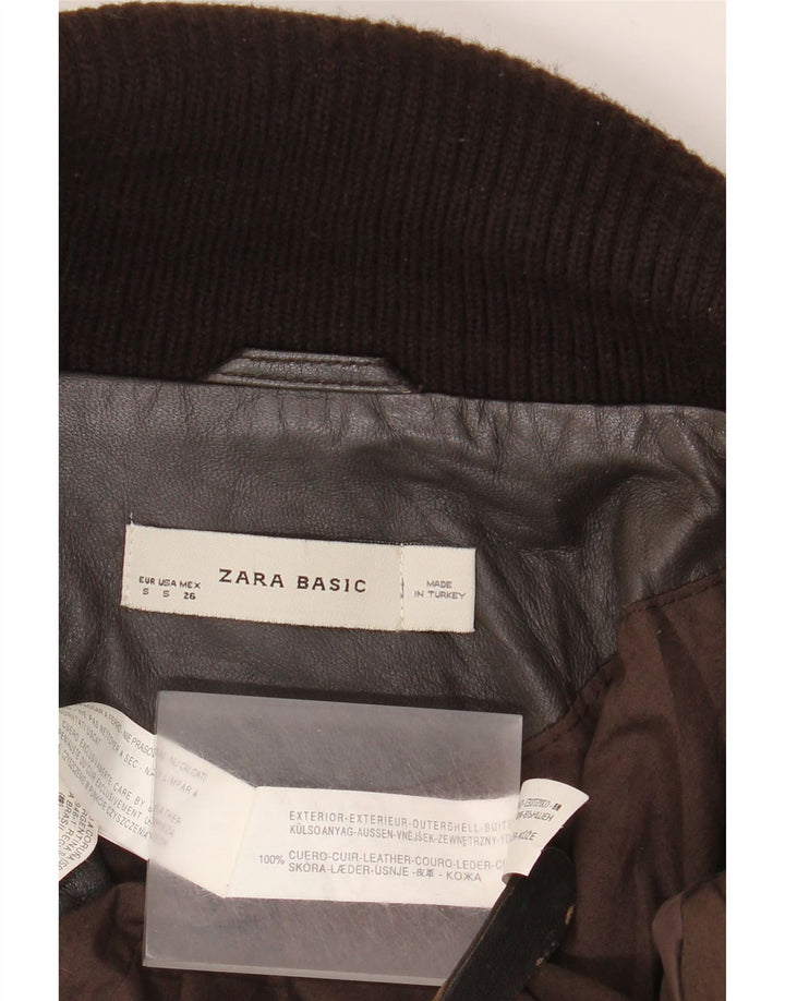 Jachetă de piele pentru femei Zara UK 10 Mic din piele maro