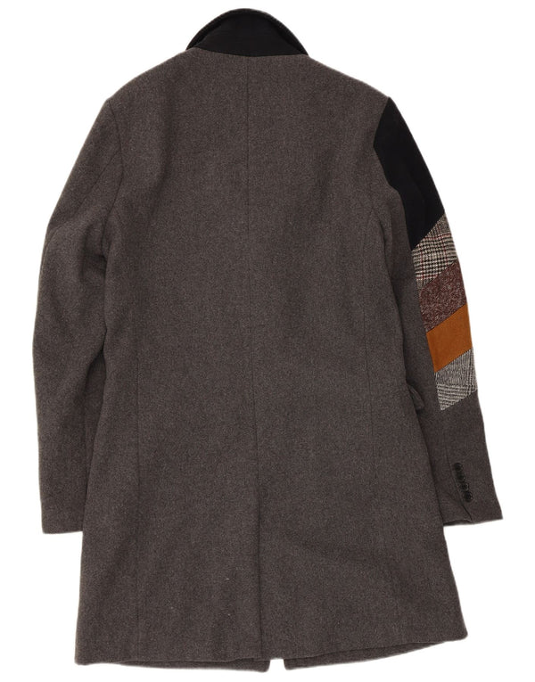 Desigual Mens Overcoat IT 48 Medium Grey Colourblock Polyester