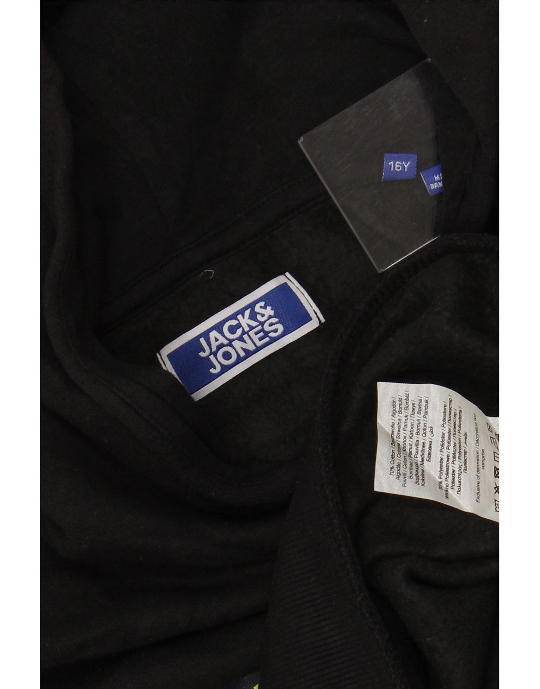 JACK & JONES Pulover cu glugă cu grafic pentru băieți 15-16 ani, bumbac negru