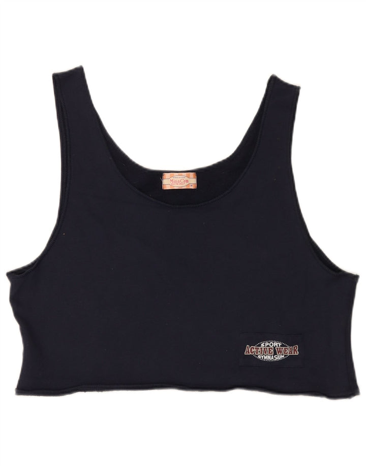 Vest Crop Vintage pentru femei UK 14 Medium Bleumarin Bumbac