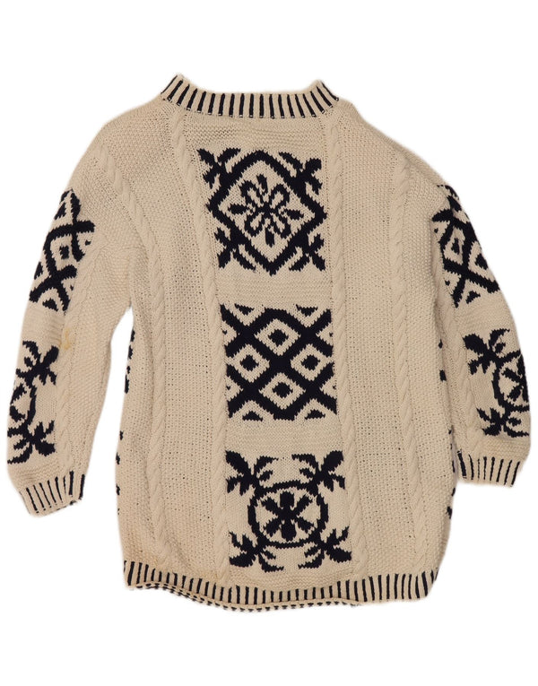 Pulover vintage pentru femei cu gât țestoasă, pulover EU 38 Medium Alb cadru geometric