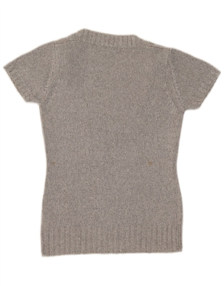 Pulover cu mânecă scurtă cu decolteu în V Massimo Dutti pentru femei UK 10 Mic gri