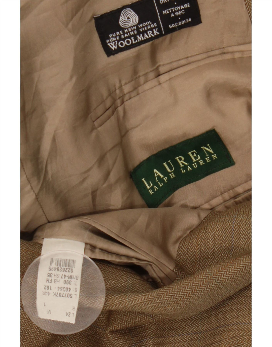 Jachetă pentru bărbați Ralph Lauren pentru bărbați, cu 2 nasturi, UK 44 XL, bej, lână în spinare