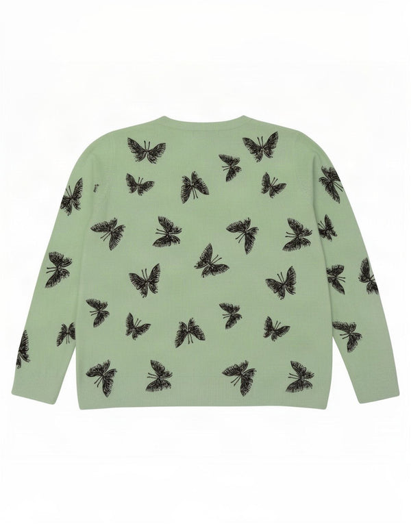 Pulover pentru femei Marks & Spencer cu decolteu rotund Marea Britanie 22 3XL Fluture verde