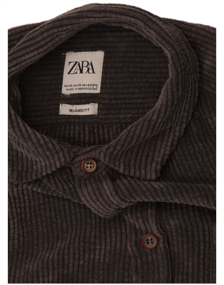 Cămașă pentru bărbați din velur ZARA, cu croială relaxată, gri mediu