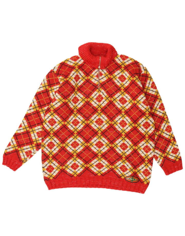 Pulover pentru bărbați Foxhound, cu fermoar și gât, XL, roșu, lână Argyle/Diamond