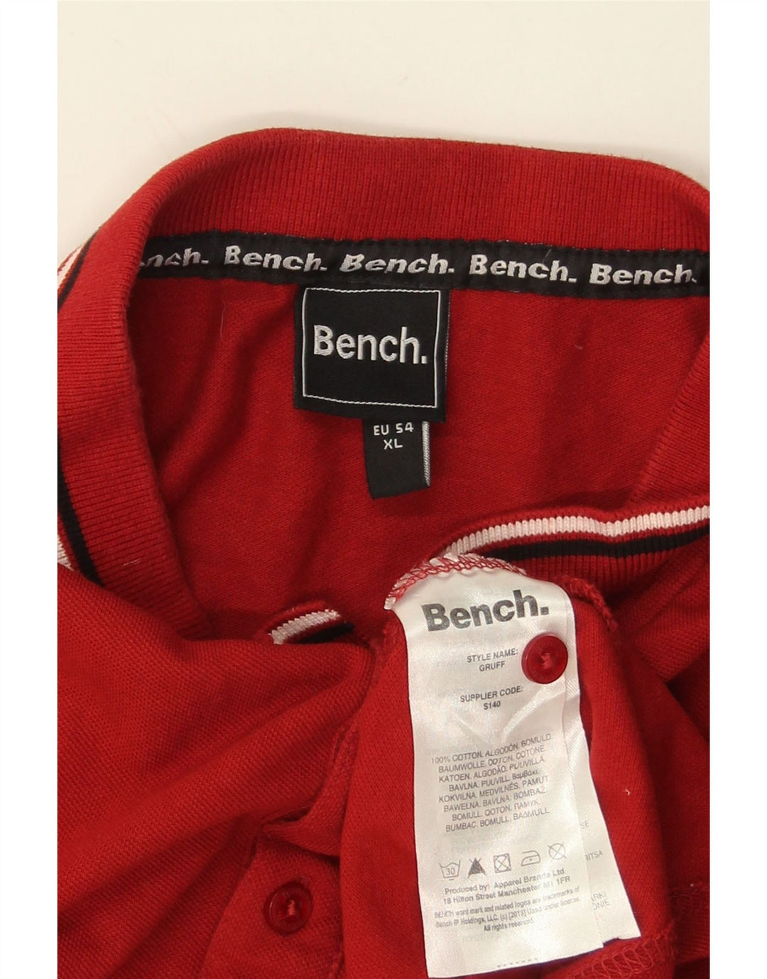 BENCH Mens Polo Shirt XL Red Cotton