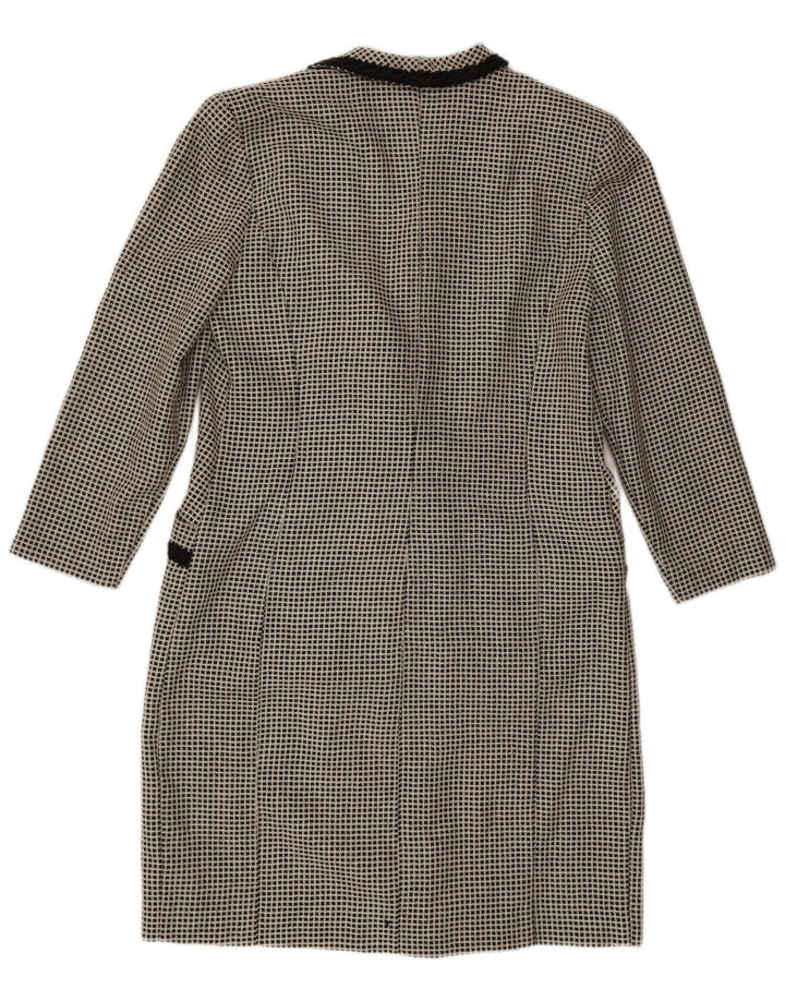VINTAGE Womens 3/4 Sleeve Double Breasted Coat UK 14 Large Grey Check