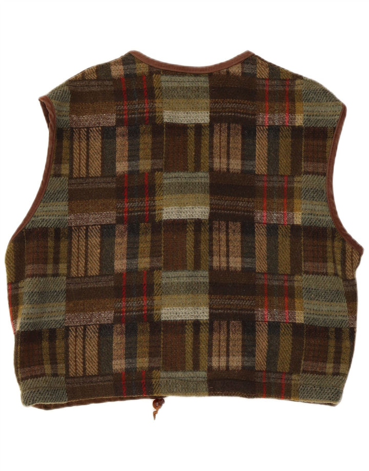 Vestă vintage bărbați din piele intoarsa mare maro mozaic