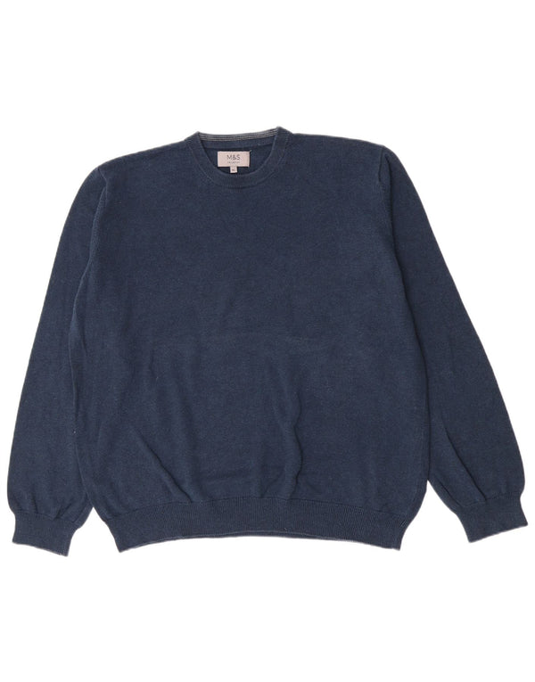 Pulover pentru bărbați Marks & Spencer, cu gât crew, XL, bumbac bleumarin