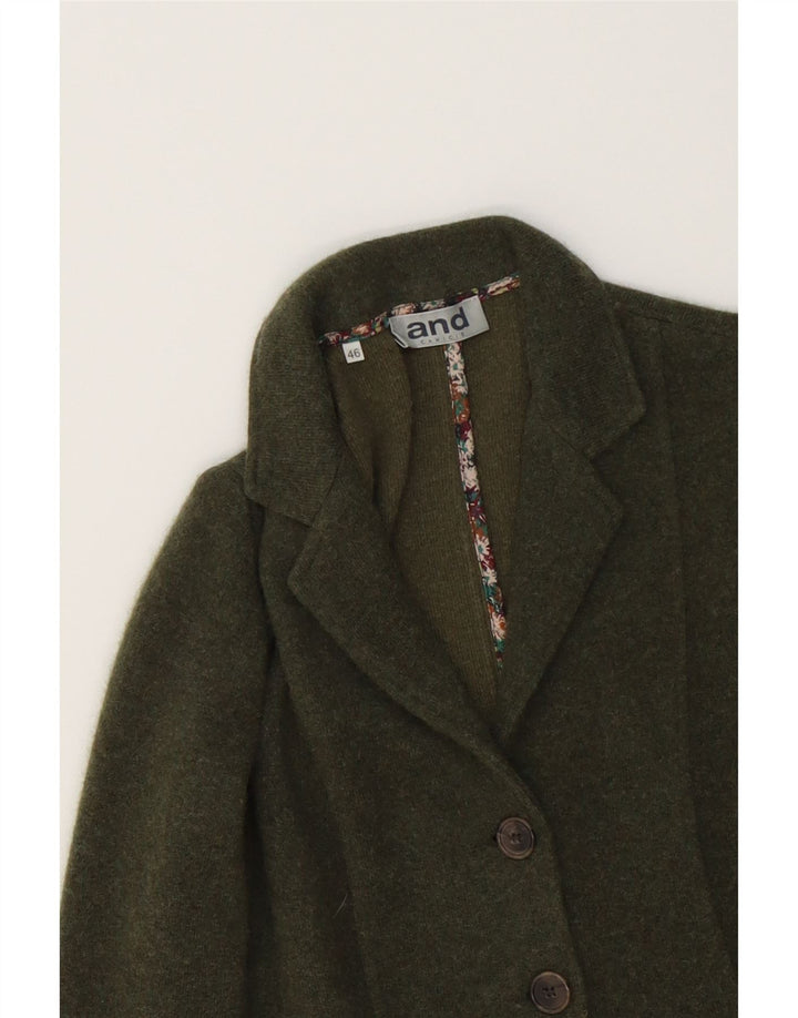 VINTAGE Womens Knit 3 Button Blazer Jacket IT 46 Large Green Wool Vintage Vintage and Second-Hand Vintage from Messina Hembry 