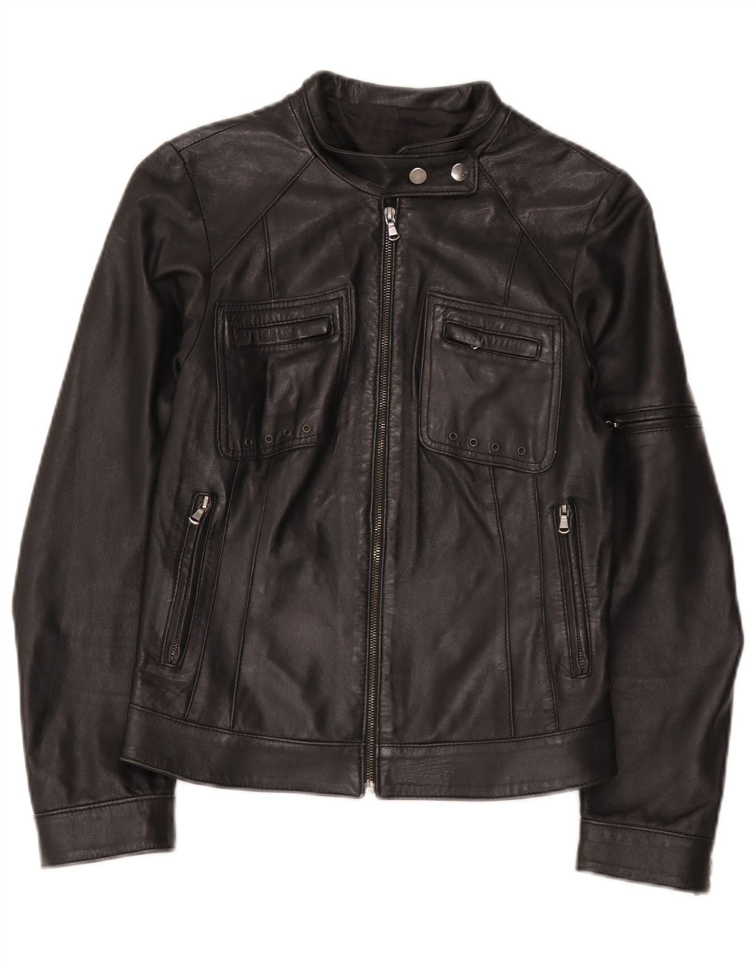 Jachetă Biker din piele vintage pentru femei IT 42 Medium Black