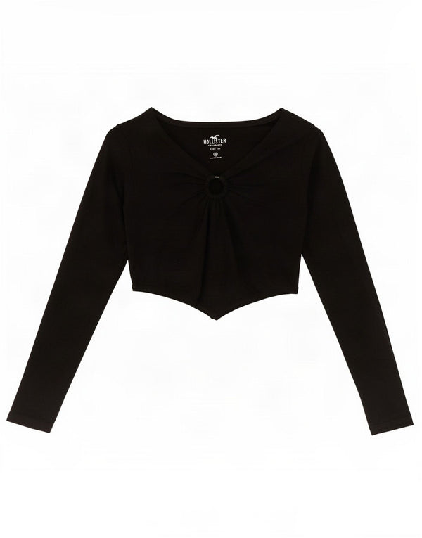 Hollister Womens Crop Top Long Sleeve UK 4 XS Black Cotton
