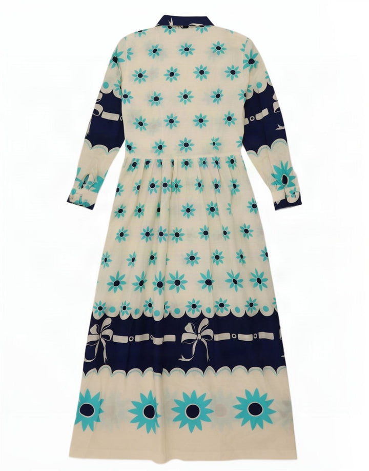 Rochie cămașă cu pulover maxi vintage pentru femei UK 10 mic, alb, floral