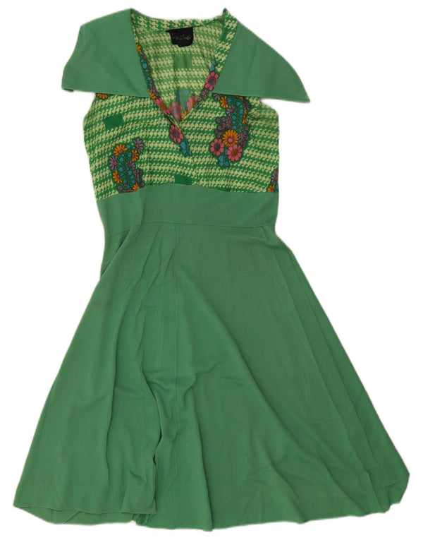 Rochie A-Line fără mâneci de epocă pentru femei UK 10 Small Green Floral