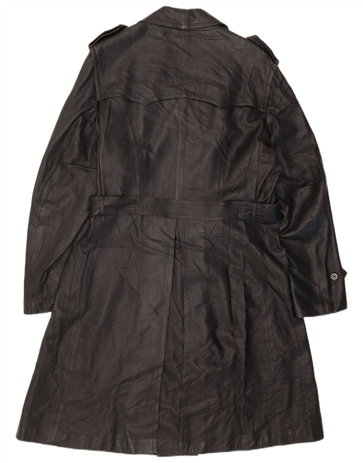Palton dublu din piele vintage pentru bărbați UK 38 mediu negru