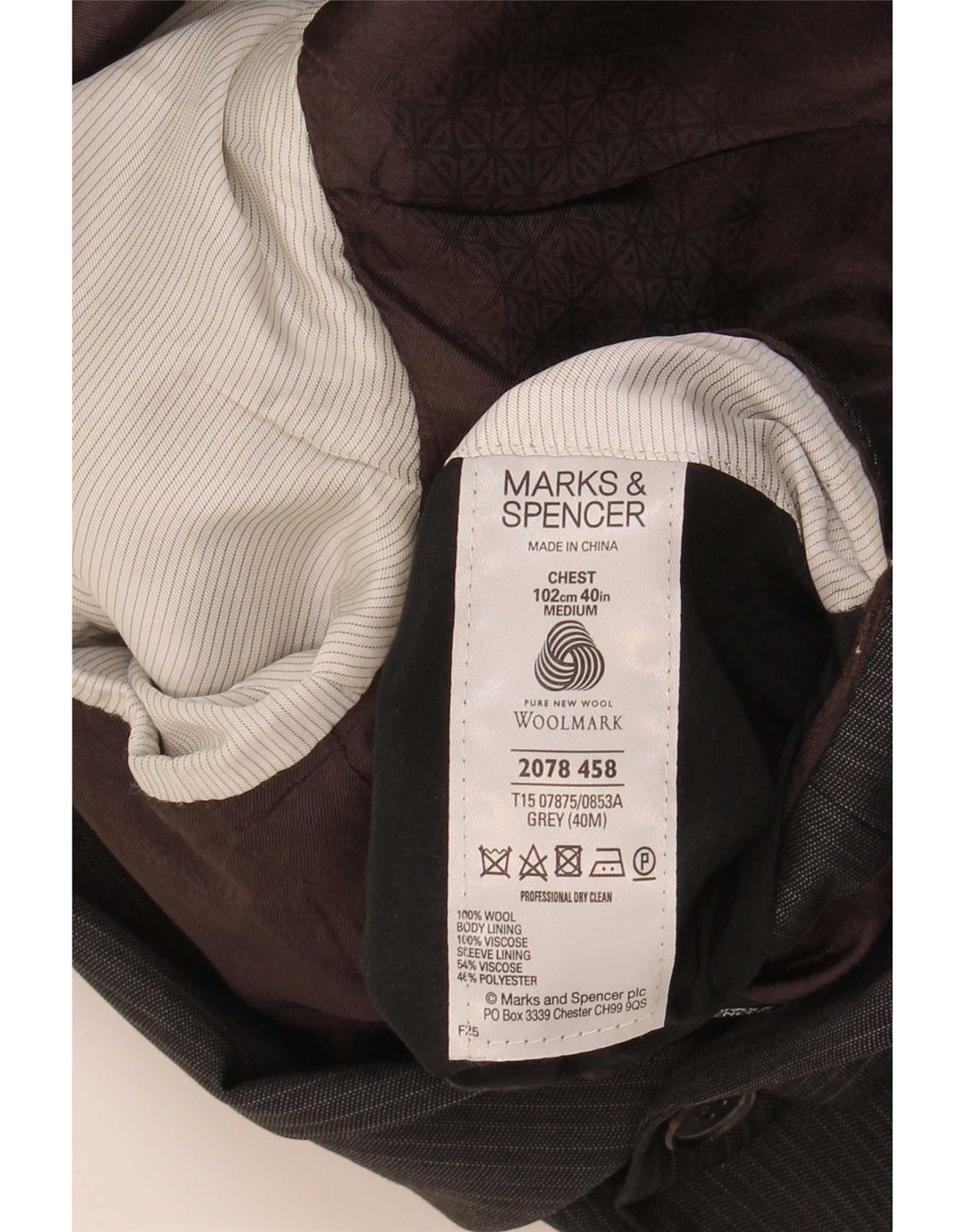 Jachetă pentru bărbați Marks & Spencer cu 2 nasturi, UK 40, gri mediu, cu dungi