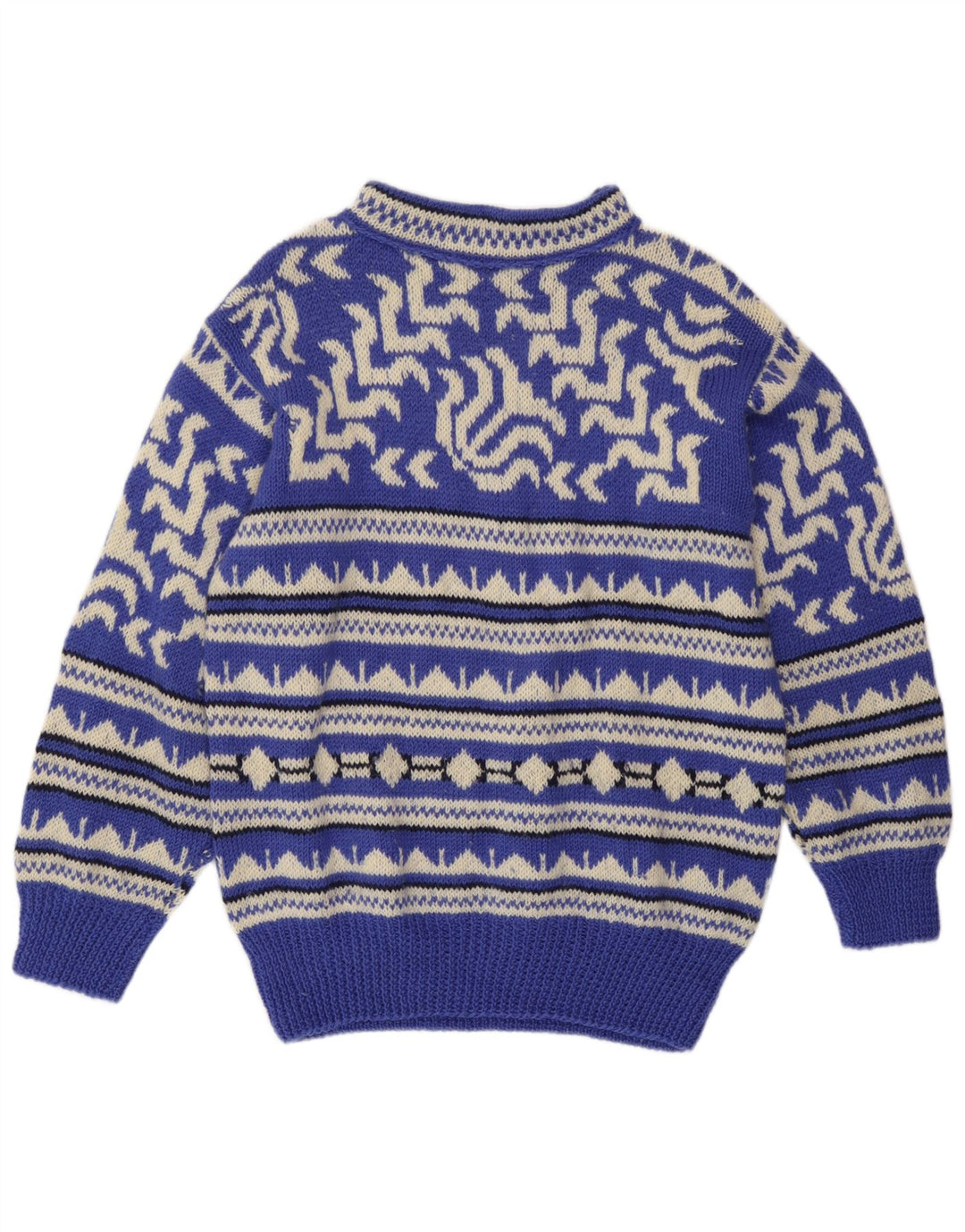 Pulover vintage pentru bărbați cu gât țestoasă, albastru mediu geometric