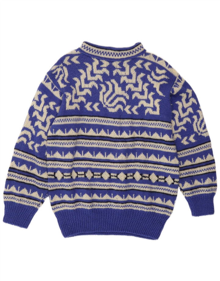 Pulover vintage pentru bărbați cu gât țestoasă, albastru mediu geometric